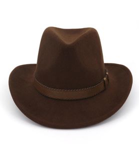 Weitkrempe Wolle Filz Cowboy Fedora Hüte mit dunkelbrauner Leder Band Frauen Männer Klassische Party formelle Kappe Whole6979872