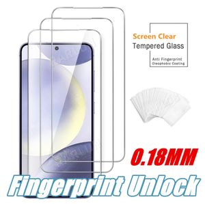 0,18 mm Ultra-tunn klar härdad glas Fullt självhäftande limskärmskydd för Samsung Galaxy S24 Ultra S23 Plus S22 S21 Fingerprint Unlock Support