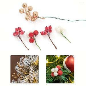 Flores decorativas 12pcs Berrias de Natal Ramificações Artificiais Berry Vermelho Diy Decorações de Árvores Diy para Ornamentos de Tabelas de Festas de Xmas em casa