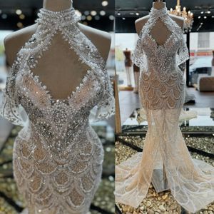 2024 Aso Ebi See Through Mermaid Prom Dress Beaded Crystals Sequined Evening Formal Party Second Reception Birthday Bridesmaid Engagement Gowns Dresses ZJ637