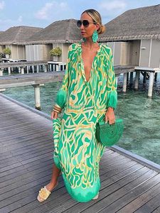 Basic Casual Dresses Vintage Womens Swimsuit Woman 2023 Cover Up Beach Dress Kaftan Sexy Deep V-neck Bikini Cover-ups Dresses Swimwear kimono Robe 240419