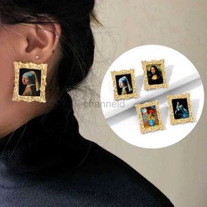 Other YANGLIUJIA Exaggerated Earrings Pictures Landscape Painting Mona Lisa Creative Europe And America Pop Album Stud Earrings 240419