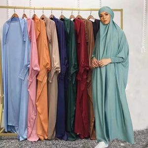 Ethnische Kleidung Ramadan muslimischer Robe ein Stück Cinch Ärmel Langes Kleid Gebet Hijab Kleid Jilbab Frauen Kapuze Abaya Niqab Islam Dubai Plain Robe D240419