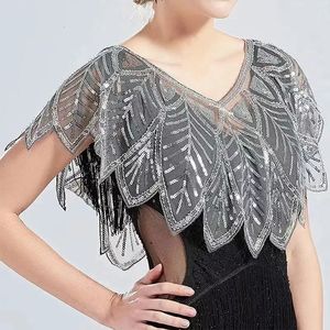 6 cores de verão miçanga elegante shawl wrap preto renda bolero mulheres capa curto capa de lantejoulo de sparking de ombros capa 240419