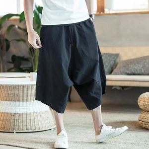 Men's Pants Stylish Men Drawstring Calf Length Solid Color High Waist Cropped Trousers Casual 3/4 For Travel