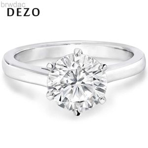 Solitaire Ring Dezo Classic Six Prongs Round Cut 2ct Solitaire Moissanite Engagement Ring Real 925 Sterling Silver Jubileum Fina smycken D240419