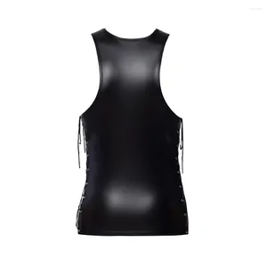 Tops canotte maschili da uomo Sexy Mens Wet Look Fux Leather Shirt Shirt Sleeveless T-shirt Crop Top Man Bandage Bandage Erotic Tank Outfits Club Club