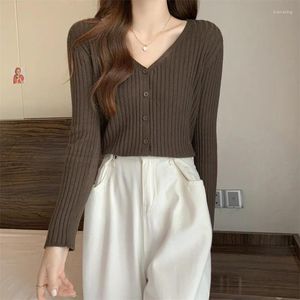 Women's Knits Sexy V Neck Button Long Sleeve Sweaters Spring Summer Korean Elastic Cardigan Knitwear JZFS-1206