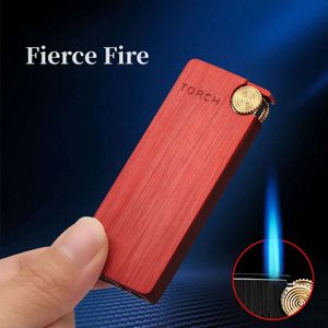 Mini Wheel Ignition Windproof Direct Punch Blue Flame Without Gas Metal Lighter Flame Adjustable Outdoor Portable Creative Lighters Gift