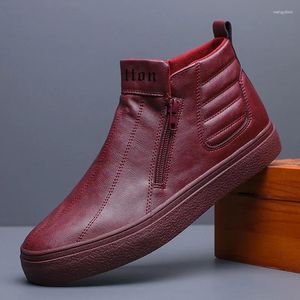 Casual Shoes Men's Autumn Leather Four Seasons High Top Double Zip med mjuka sulor Zapatillas de Hombre 23086