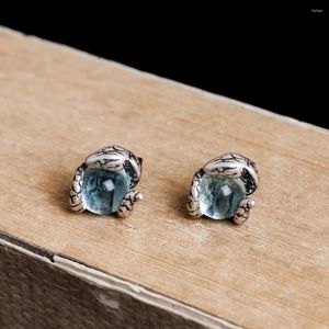 Stud Küpeler Zavorohin Gerçek 925 STERLING Gümüş Küçük Yılan Deli Küpe Açık Mavi Kulak Moda Minimalist Takı