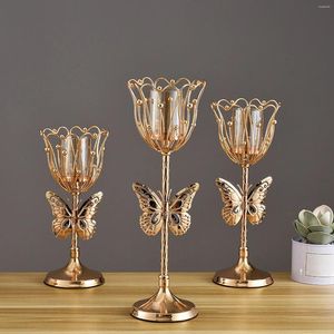 Mum tutucu tutucu parti dekorasyonları masa merkez parçası yeniden kullanılabilir dekoratif demir kelebek şekli şamdan çiçek vazo