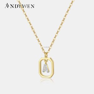 펜던트 목걸이 Andywen 925 Sterling Silver Gold Inital 펜던트 럭셔리 초커 2023 Long Chain Monogram Necklace Fine Jewelry Wedding 240419