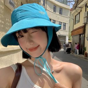 Wide Brim Hats Japanese Show Face Small Strap Bucket Women Summer Thin Breathable Sunshade Sun Protection Sweet Versatile Loli Basin Caps