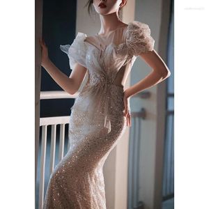 Party Dresses Bling Champagne Mermaid Evening Luxury Beading Sequin Hollow Out Prom Formal Dress for Women Wedding Clown