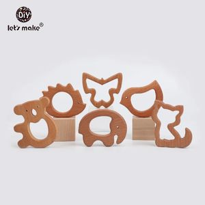 Zróbmy 10pcs Beech Oliwka oliwa drewniana zwierząt słonia koala motyl Hippo Hedgehog Bird Cat Baby Teether A Free Toys 240415