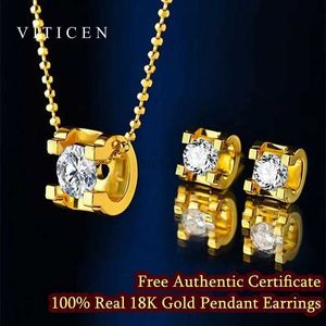 Anhänger Halsketten vergleichen echte 18K Gold Authentic Au750 Anhänger Halskette Ohrringe Moissanit Diamant Shining Gift Fine Schmuck für Frau Frau 240419