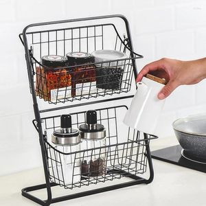 Kitchen Storage Iron Shelf Rack For Seasoning Organizer Fruits Holder Double Layer Basket Bathroom