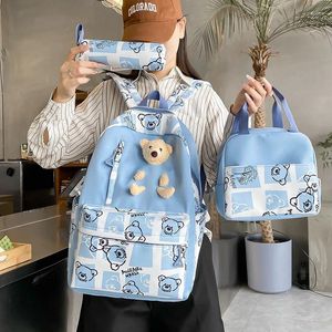 Rucksack große Kapazität Schoolbag für Grundschüler Frauen Cute Bear Lunchbox dreiteilige Reisen