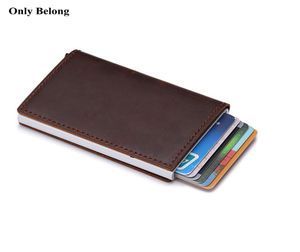 Echtes Leder Aluminium Brieftasche ID Blockierende Brieftasche Automatisch Pop -up -Kreditkartenkoffer Protektor1405757
