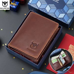 Wallets Bullcaptain Genuíno de couro masculino New RFID Locomotiva Locomotiva Britânica Bolsa Multi Cartão Bolsa de Coloque Grande Capacidade