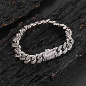 12mm Spring Buckle Double Row Zircon Cuban Bracelet Trendy Brand Hip Hop Jewelry Mens