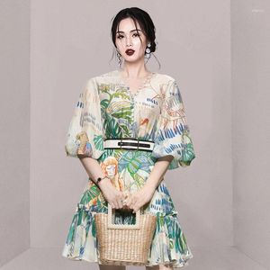 Vestidos de festa 2024 Fashion Runway Summer Women Lantern Sleeve v pesco