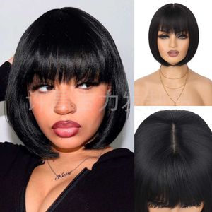 human curly wigs Hot selling womens wig Light Yaki Straight Qi Liu Hai Bob synthetic fiber headband