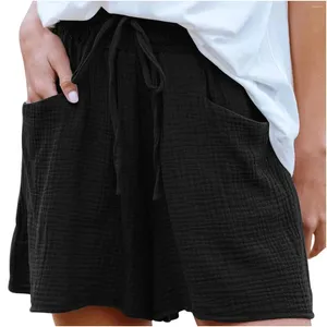 Shorts femininos Summer String cordas solto bolso casual cor sólida tamanho grande calça de perna larga revisão coreana muitas roupas ropa de mujer