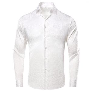 Mäns avslappnade skjortor Hi-Tie Jacquard Silk Mens Floral Stylish långärmad manlig blus för brudgummen bröllopsfest affärsevenemang överdimensionerad gåva