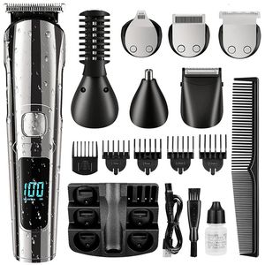 6 i 1 Multi Grooming Kit för män uppladdningsbart skägg rakapparat med trådlösa trimmer hårstrån som klipper klippare kropp öron näsa hår groomer 240408