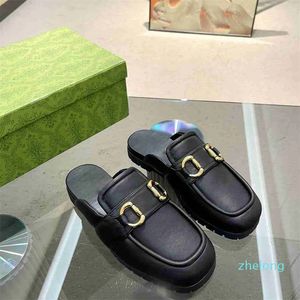 Designerinnen Frauen Loafer Slipper Klassiker Mules Echtes Leder Luxus Princetown Metal Chain Schuhe Slip-on Halbrutsche Leder Sandale Luxus