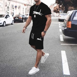 Men's Tracksuits 2024 Summer Fashion Mens T-shirt + Shorts Suit Mens Sportsuit Printed Casual Fashion Short Slve T-shirt Suit Mens Suit T240419