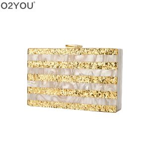 Shell Nude Champagne Striped Gold Glitter Acrylic Clutch Purse Bags Women Lady Beach Travel Summer Shoulder Messenger Acrylic Bags