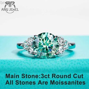Solitaire Ring AnuJewel 3ct Round Cut Blue Green Color Moissanite Engagement Ring 18K Gold Plated Silver Luxury Wedding Ring Jewelry Wholesale d240419