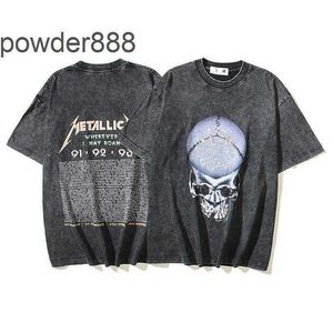 24SS High Street New Product Product Half Skull Letter Print Print Logo Lavado Camiseta de manga curta velha Camiseta