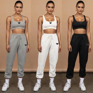 Parada Designer Brand Women's Tracksuits Women's Navel-baring Tank Top Tie-up Trousers Two-piece Sports Fitness Running Suit Jogging Clothes Vest Sweatpants Set