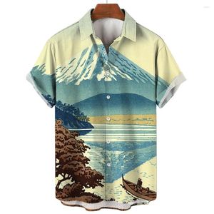 Camisas casuais masculinas Ocean Y2K Vintage Lapeel Social 3D Hawaiian Fashion Shir