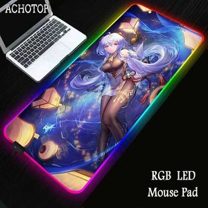 Mouse blocs pulso repousa larga rgb mouse pad xxl 900x400 Gaming Anime Mousepad LED Genshin Impact Gamer Mause Carpet Tapete da mesa de mesa de mesa de fundo Y240419