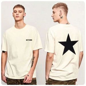 Flash Nakliye WE770NEE Yuvarlak Boyun Kısa Kollu Korece Versiyon Yaz Trend Çok Yönlü Yıldız Baskı 300g Pamuk Moda T-Shirt