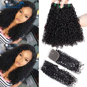 LX Brand Moxika Fumi Hair Webe Pixie Curls Bündel mit Verschluss Doppelschweiß Remy Indian Pisy Curls menschliches Haar Bundles mit Closu9403109