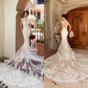 Kitty Chen 2024 Wedding Dresses Jewel Lace Appliques Mermaid Bridal Gowns Capped Sleeves Button Back Wedding Dress