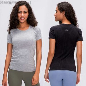 Desginer Alooo Yoga Top Shirt Clothe Short Woman New Womens Short Sleeved Round Neck Sports T-shirt Running Fitness Top Slim Fit Breathable Basic Style