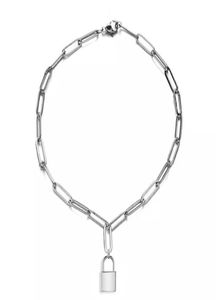 CHARM BRACELETS Gümüş/Altın Renk Paslanmaz Çelik Kipi Bağlantı Zinciri Kilit Bilekliği Kadın Erkekler Metal Kolyesi8867073