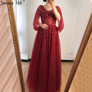 Платья для вечеринок Serene Hill Wine Red Luxury Evening Gowns 2024 A-Line Beaded for Women Dress La70855