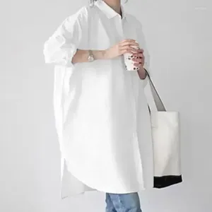 Women's Blouses Elegant Office Long Shirt Fashion Cotton White Sleeve Blouse Casual Turn Down Collar Solid Loose Women Clothes Blusas 29575