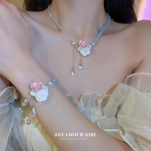 Collane a sospensione estate fiore perla collana in cristallo per la moda a mano gioielli a mano della catena fatta a mano per le donne