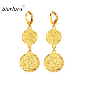 Brincos de moedas de Starlord para mulheres jóias de moda vintage Muslim islâmico Jóias antigas Brincos de queda longa de ouro E882 240410