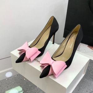 Satin Bow Pumps Dress shoes Rhinestone decoration women Stiletto heel Wedding Shoes Bowtie Slip-On Party shoes Luxury Designers shoes