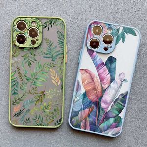 Casos de telefone celular As folhas de palmeira folhas de flores de flores de planta, adequado para iPhone x xr xs 15 11 12 13 14 Pro Max 14 mais 7 8 mais tampa de choque de costas FUNA J240418